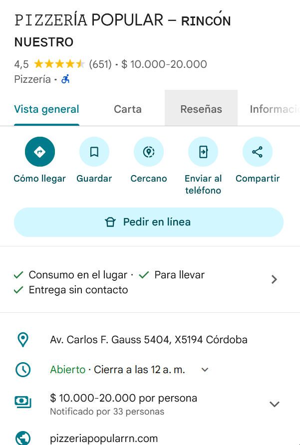 Improvement of Pizzeria Popular’s Google reputation